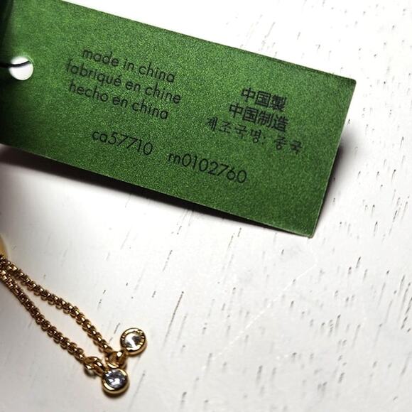 Kate Spade Queen Of The Court Tennis Slider Bracelet Racket Line Gold Pearl Pave - Picture 5 of 9